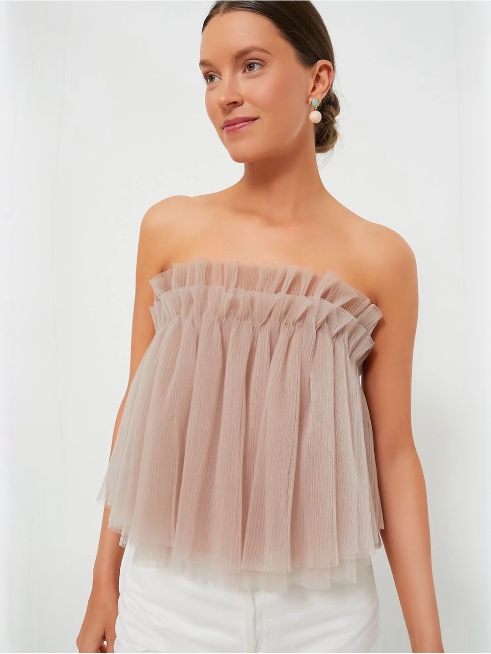 Hyacinth House Willa Blush Pink Pleated Tulle Strapless Top Size S NWT